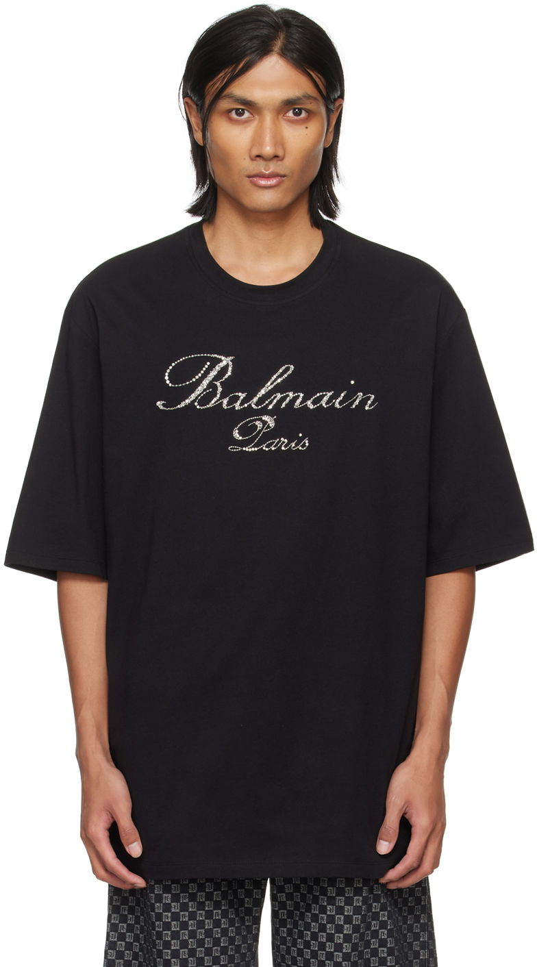 Tričko Balmain Crystal-Cut T-Shirt Čierna | CH1EH015PC19