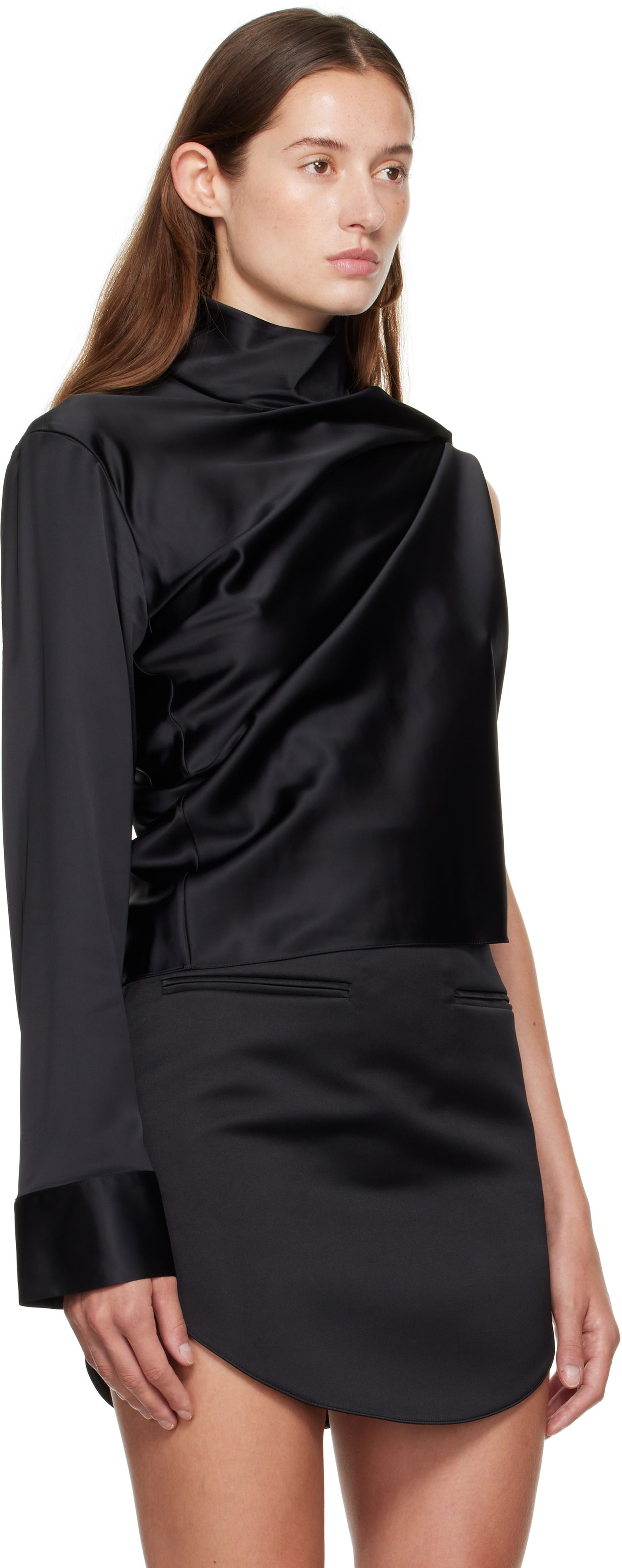 Košeľa Courrèges Courrèges Off-Shoulder Satin Top Čierna | 325CCH094VI0073, 1