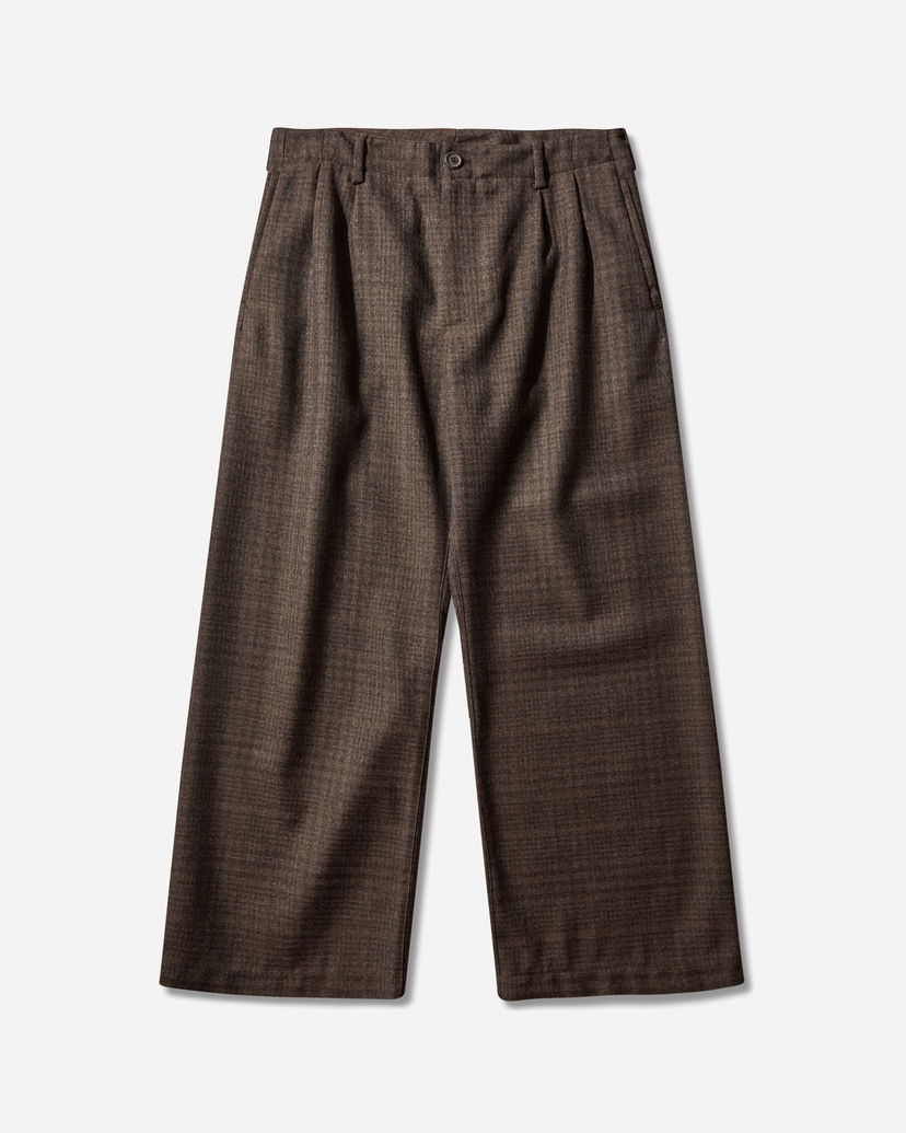 Nohavice OUR LEGACY Bridge Pleated Wide-Leg Dunmore Check Trousers Hnedá | M4254BB 001