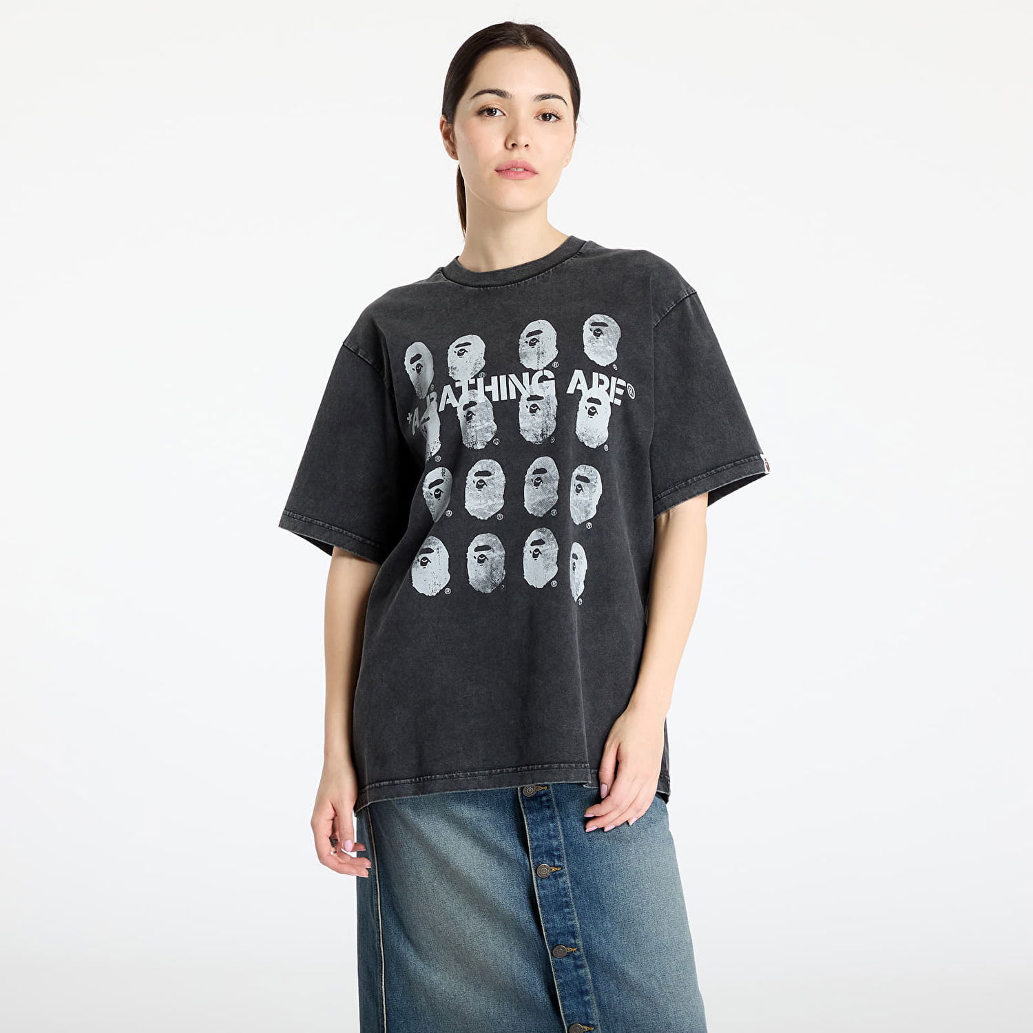 Tričko BAPE A BATHING APE Garment Dye Logo Relaxed Fit Tee Čierna | 001CSL301348MBLK, 0
