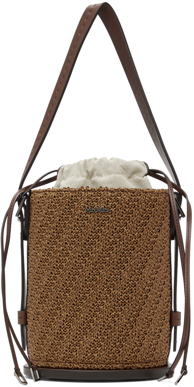Archetipo Leather-Trimmed Raffia Bucket Bag