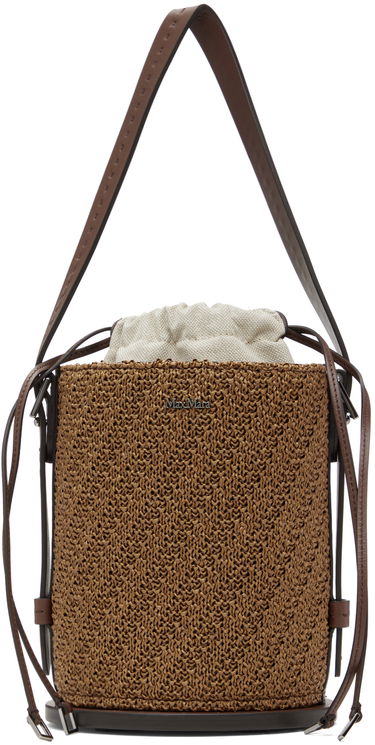 Tote bag Max Mara Archetipo Leather-Trimmed Raffia Bucket Bag Hnedá | 2414511032600, 0
