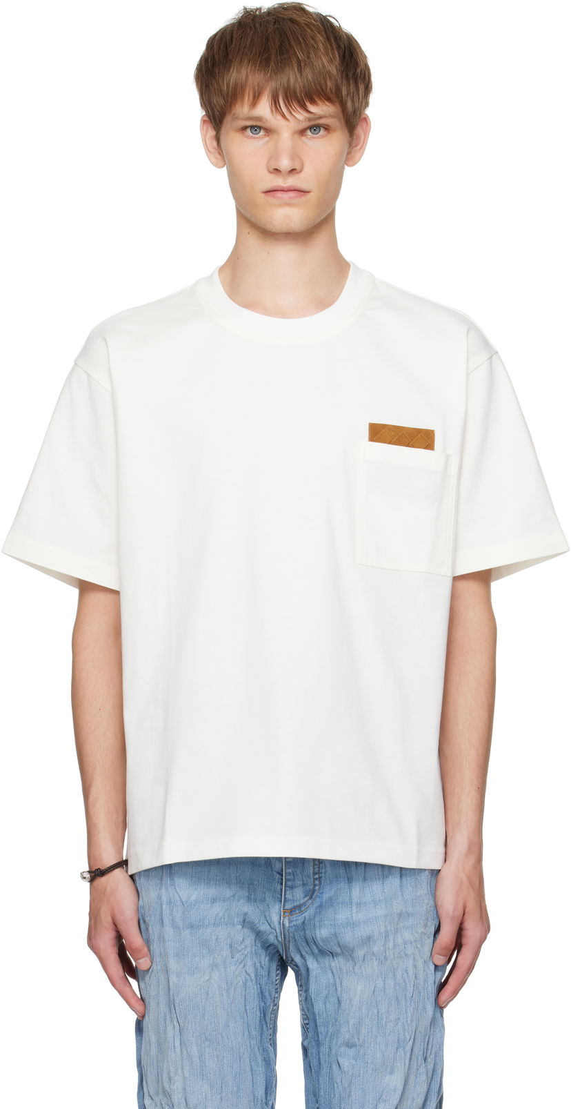 Tričko Bottega Veneta Bottega Veneta Pima Cotton Jersey T-Shirt with Pocket Biela | 838924V4N509071