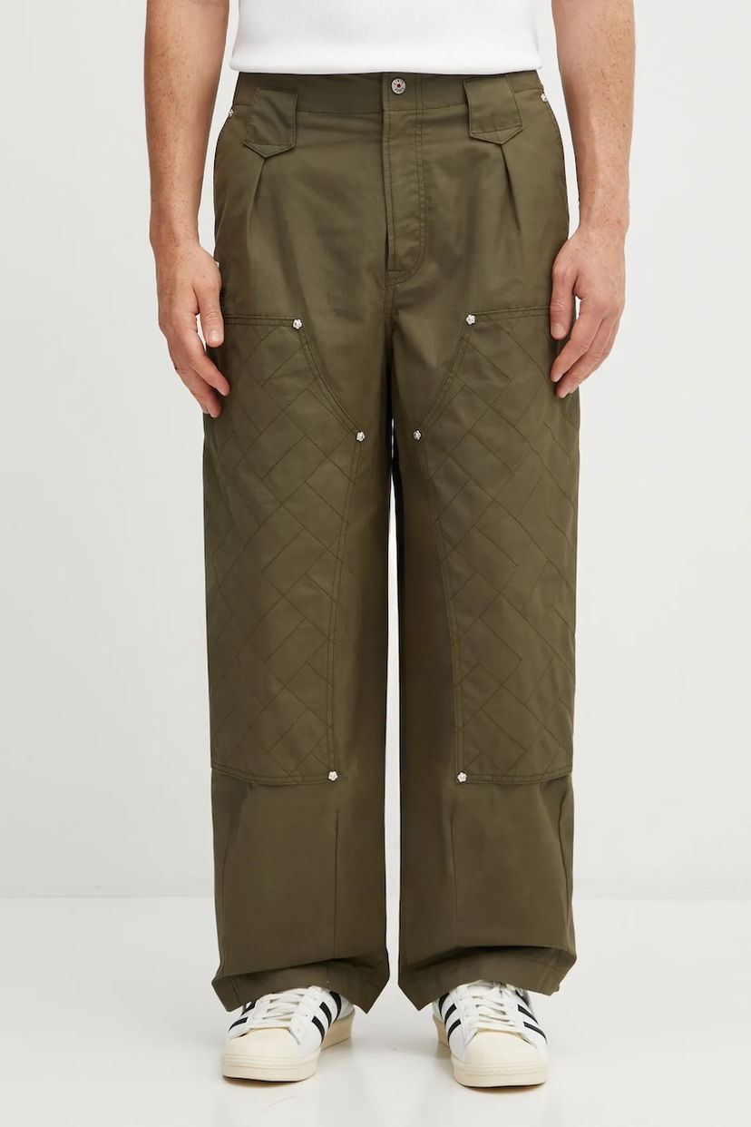 Nohavice KENZO Weave Double Knee Pant Zelené | FF65PA2469HD