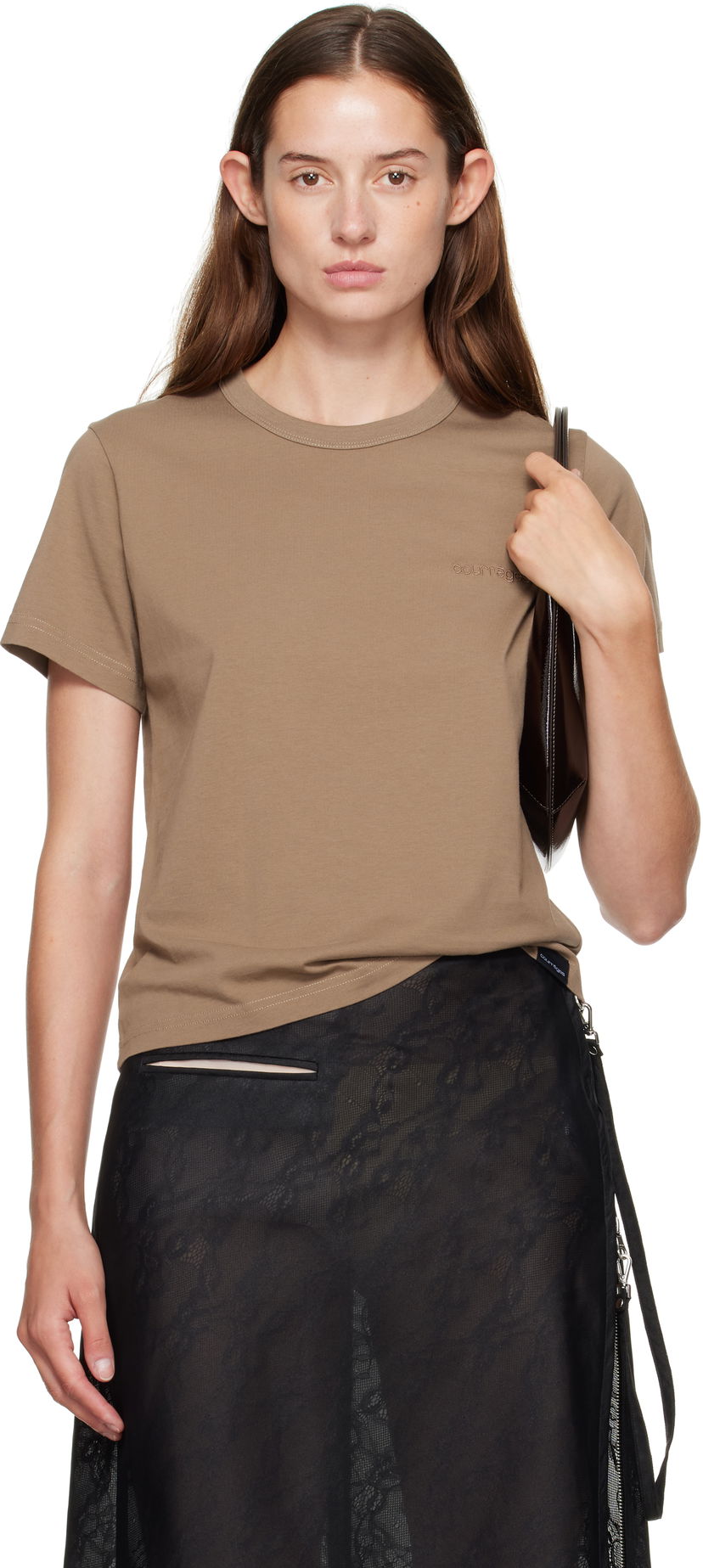Tričko Courrèges Courrèges Embroidered T-Shirt Hnedá | 325JTS217JS0233