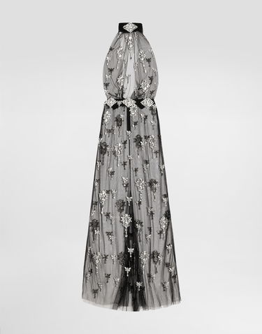 Šaty Dolce & Gabbana Dolce & Gabbana Rhinestone Embroidered Tulle Maxi Dress Čierna | F60D9ZGDDF3S8400, 0