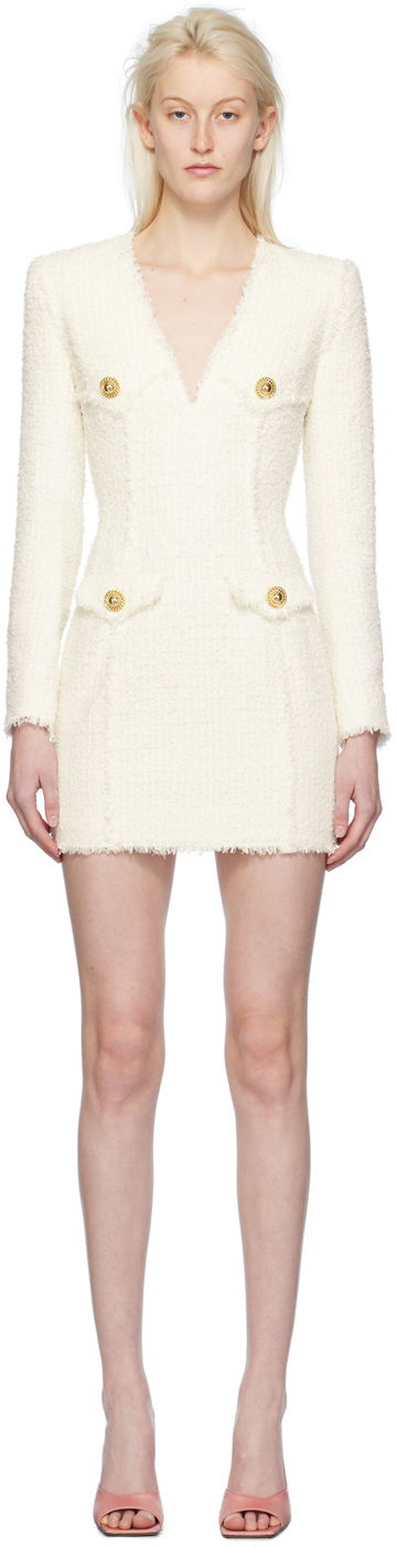 Šaty Balmain V-Neck Minidress Biela | CF1R9103XF91, 0