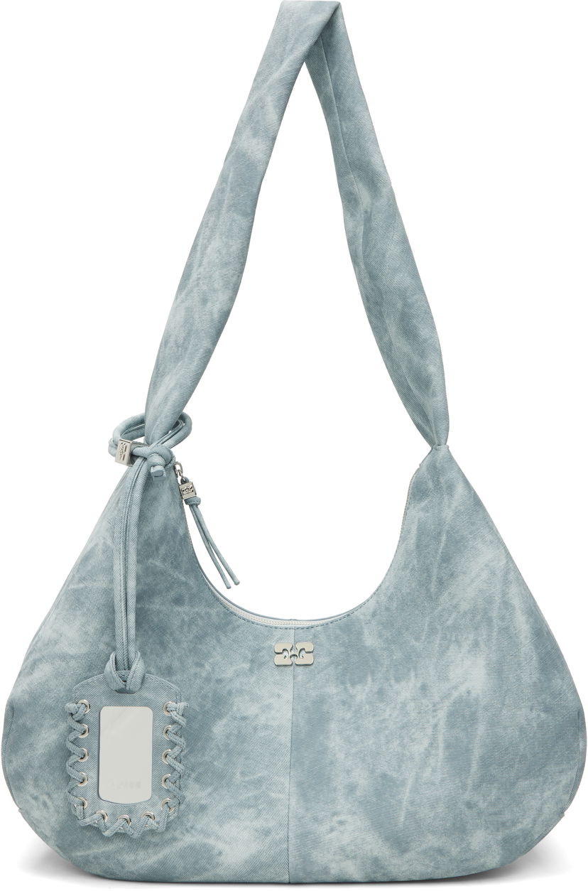 Taška cez rameno GANNI Medium Acid Wash Denim Hobo Bag Modrá | A6866