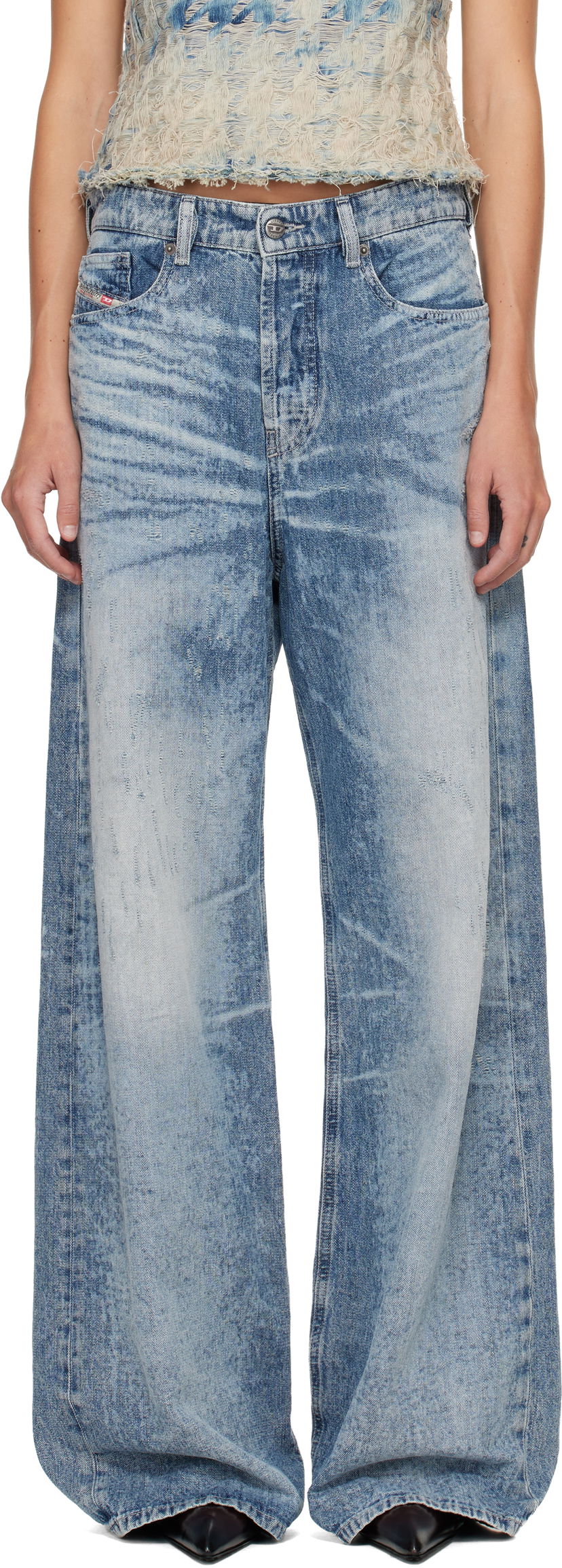 Džínsy Diesel 1971 D-Sent 068ty Distressed Wide-Leg Jeans Modrá | A21489 068TY