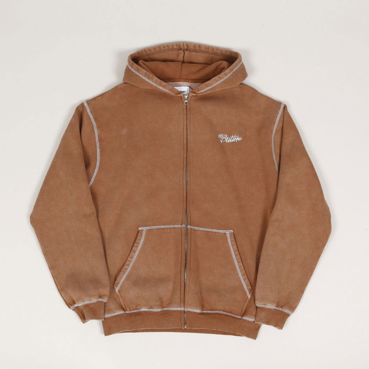 Mikina Butter Goods Butter Goods Jive Zip-Up Hoodie Hnedá | butter-goods-jive-zip-thru-hoodie-washed-brown, 1