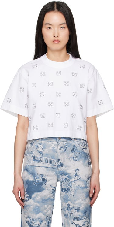 Crop Top Off-White Off-White Little Arrows Lurex Crop T-Shirt Biela | OWAA090S25JER0040172, 0