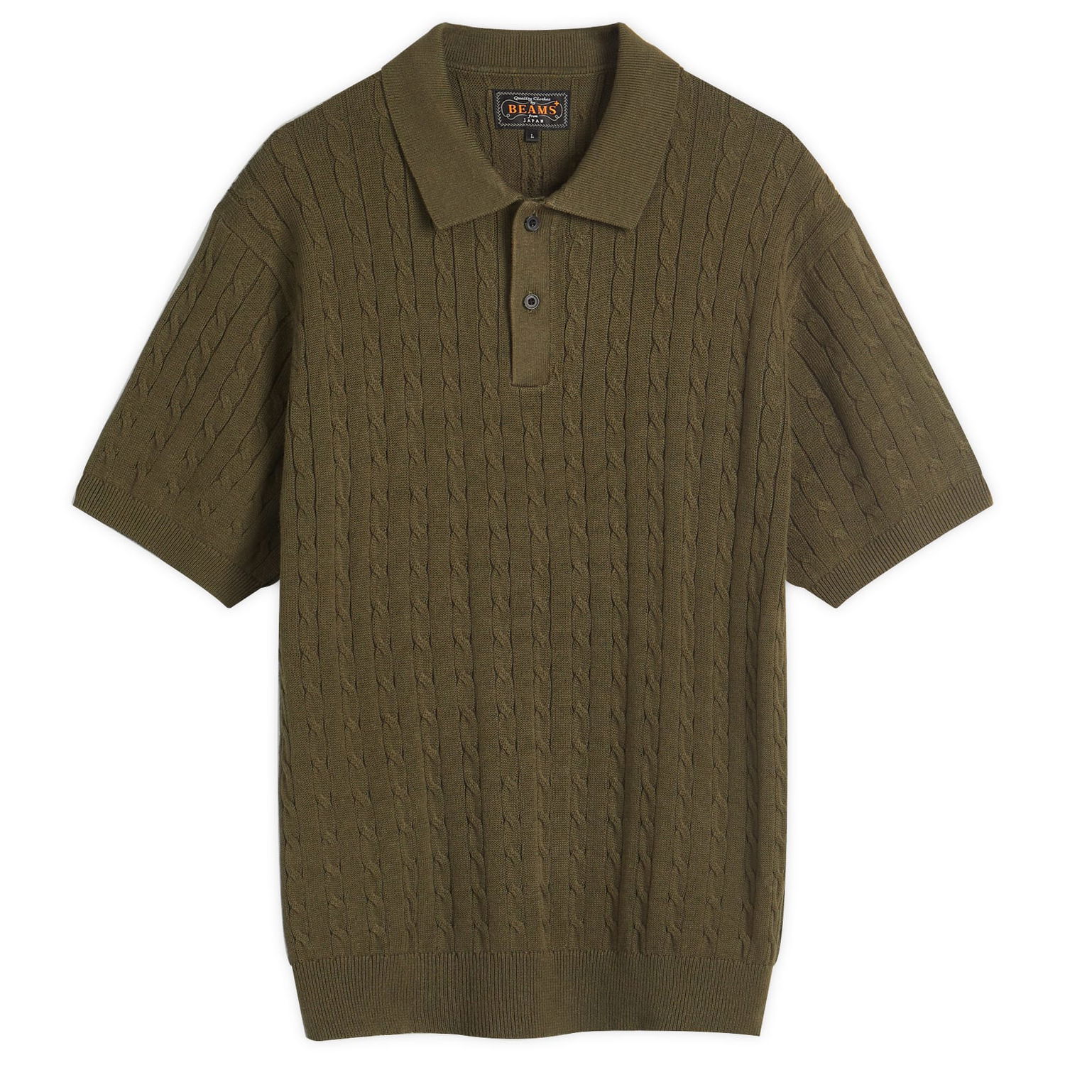 Polo tričko BEAMS Beams Plus Cable Knit Polo Shirt, Size Large Zelené | 3802-0022-103-67, 0