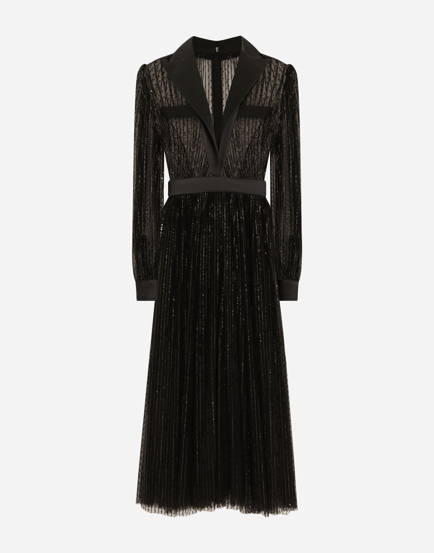 Šaty Dolce & Gabbana Dolce & Gabbana Tulle Tuxedo Shirt Dress with Sequins Čierna | F6JOKTILMA3N0000, 0