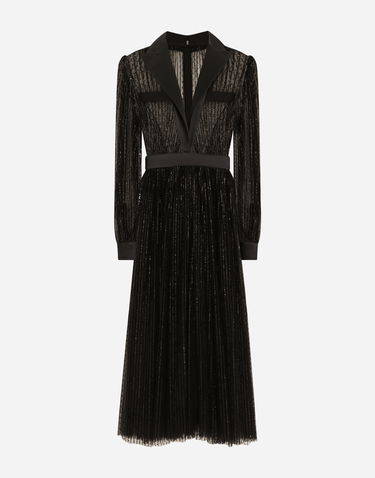 Šaty Dolce & Gabbana Dolce & Gabbana Tulle Tuxedo Shirt Dress with Sequins Čierna | F6JOKTILMA3N0000, 0
