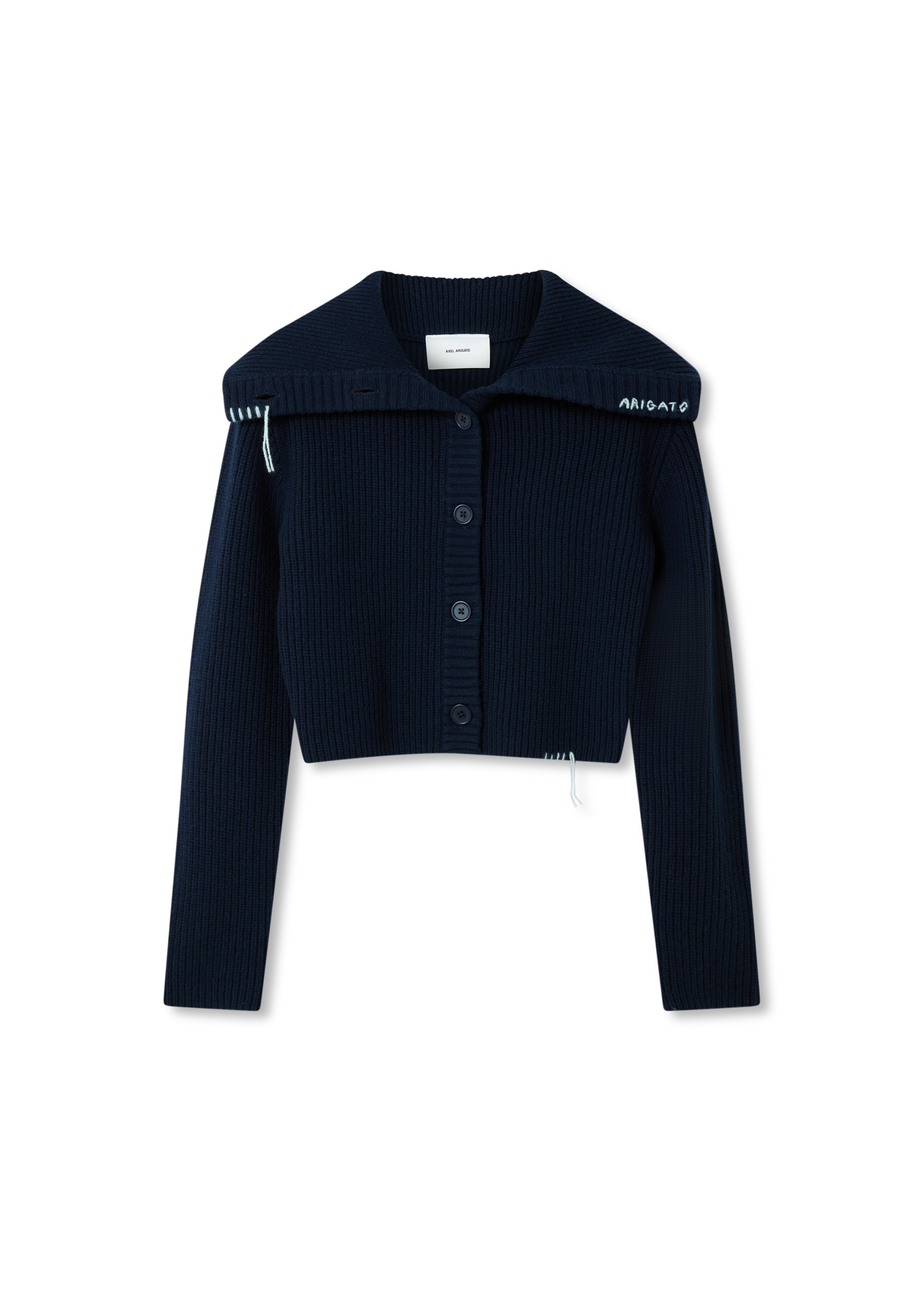 Sveter AXEL ARIGATO Celine Cropped Ribbed Knit Cardigan Navy | A3359001, 1