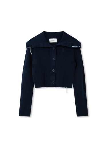 Sveter AXEL ARIGATO Celine Cropped Ribbed Knit Cardigan Navy | A3359001, 1