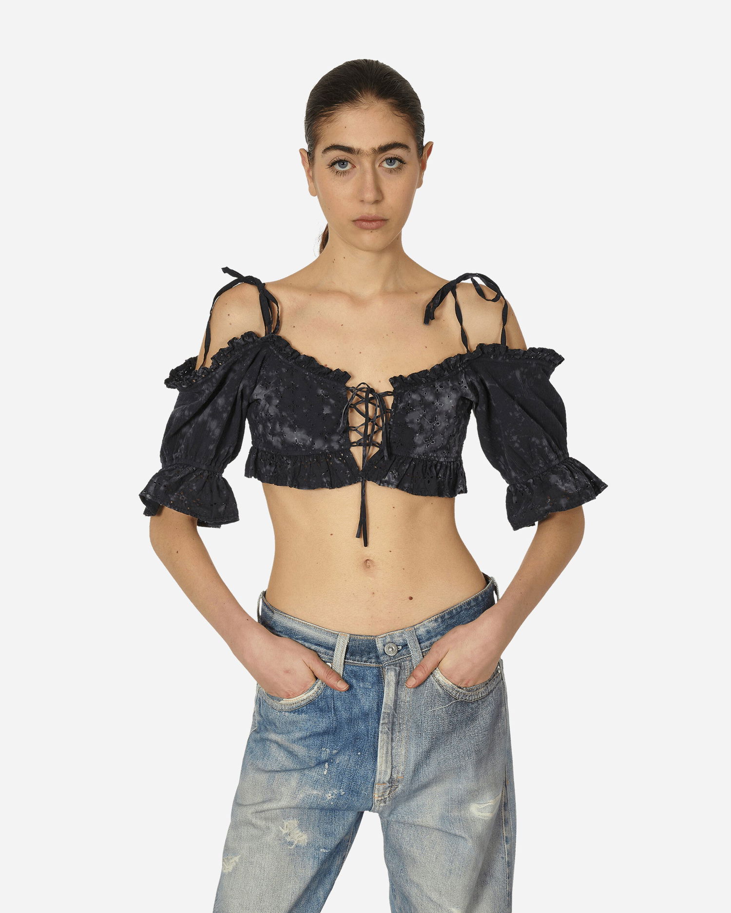 Tielko GUESS Dyed Sangallo Top Washed Out Black Čierna | W4GH03WEUC0 F9CK, 0