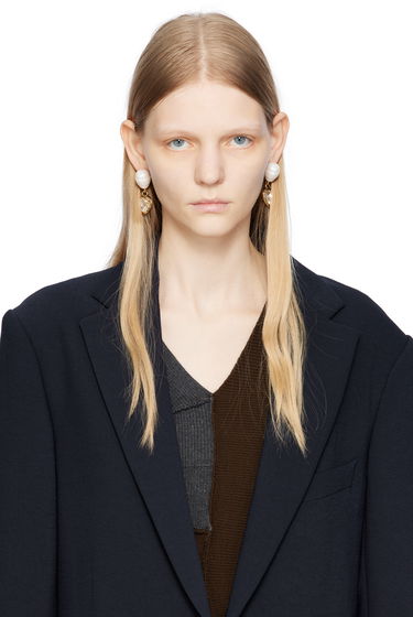 Náušnice Erdem Pearl & Crystal Heart Drop Earrings Metalická | AW23_1640PCAGP, 2