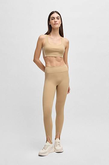 Legíny BOSS Stretch Interlock Active Leggings with Slit Hems Béžová | 50540834, 1