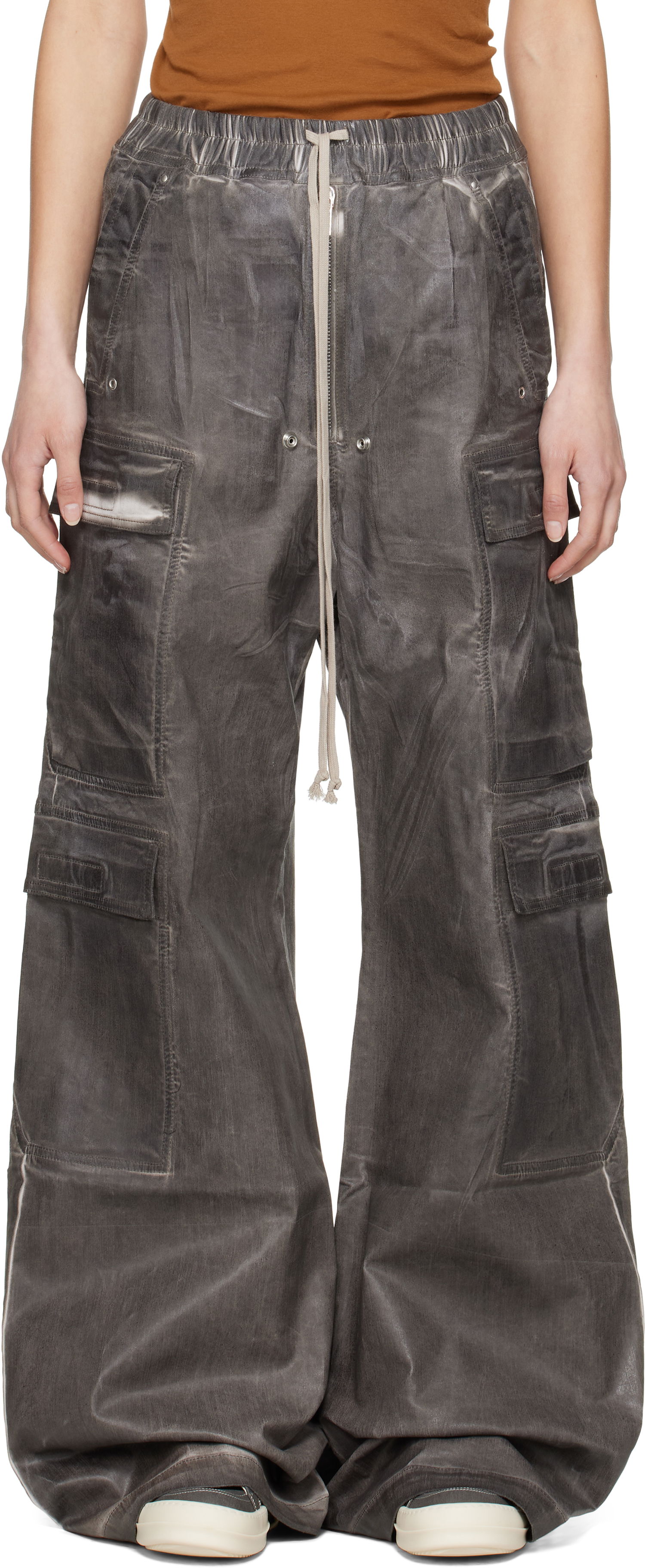 Cargo nohavice Rick Owens Rick Owens DRKSHDW Hollywood Double Jumbo Bela Denim Cargo Pants Šedá | DS01E3324 SCF, 0