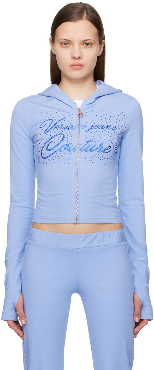 Jeans Couture Blue Crystal-Cut Hoodie