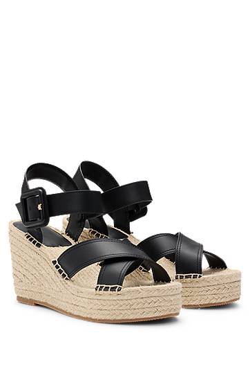 Doplnky BOSS Leather Strap Wedge Espadrilles Čierna | 50546334