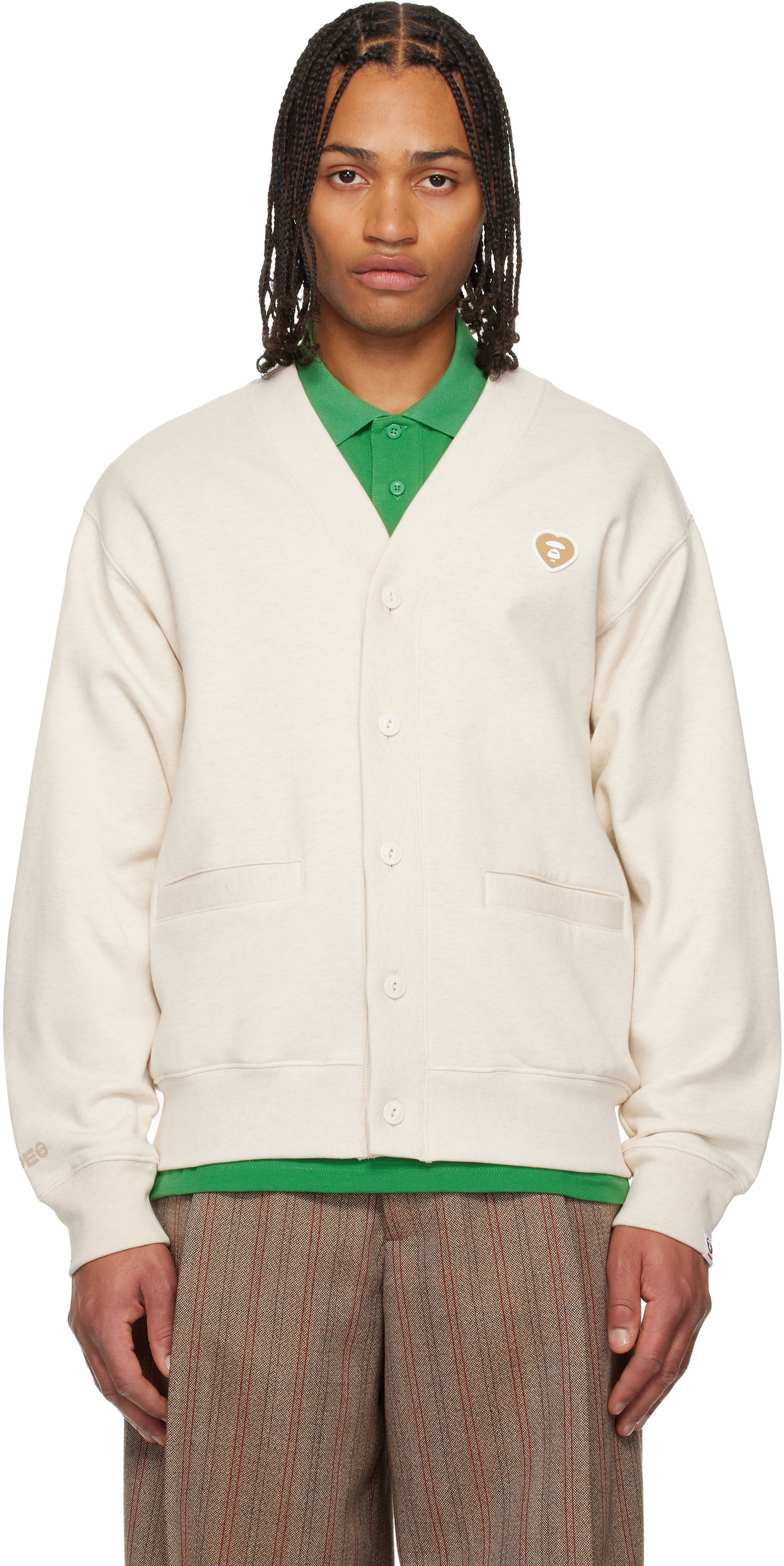 Sveter AAPE by A Bathing Ape 'AAPENOW' Heart Moonface Cardigan Béžová | AAPSWMC353XAPBG2, 0