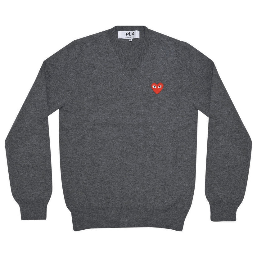 Sveter Comme des Garçons PLAY Heart Patch V-Neck Sweater Šedá | AZ N002 051 3