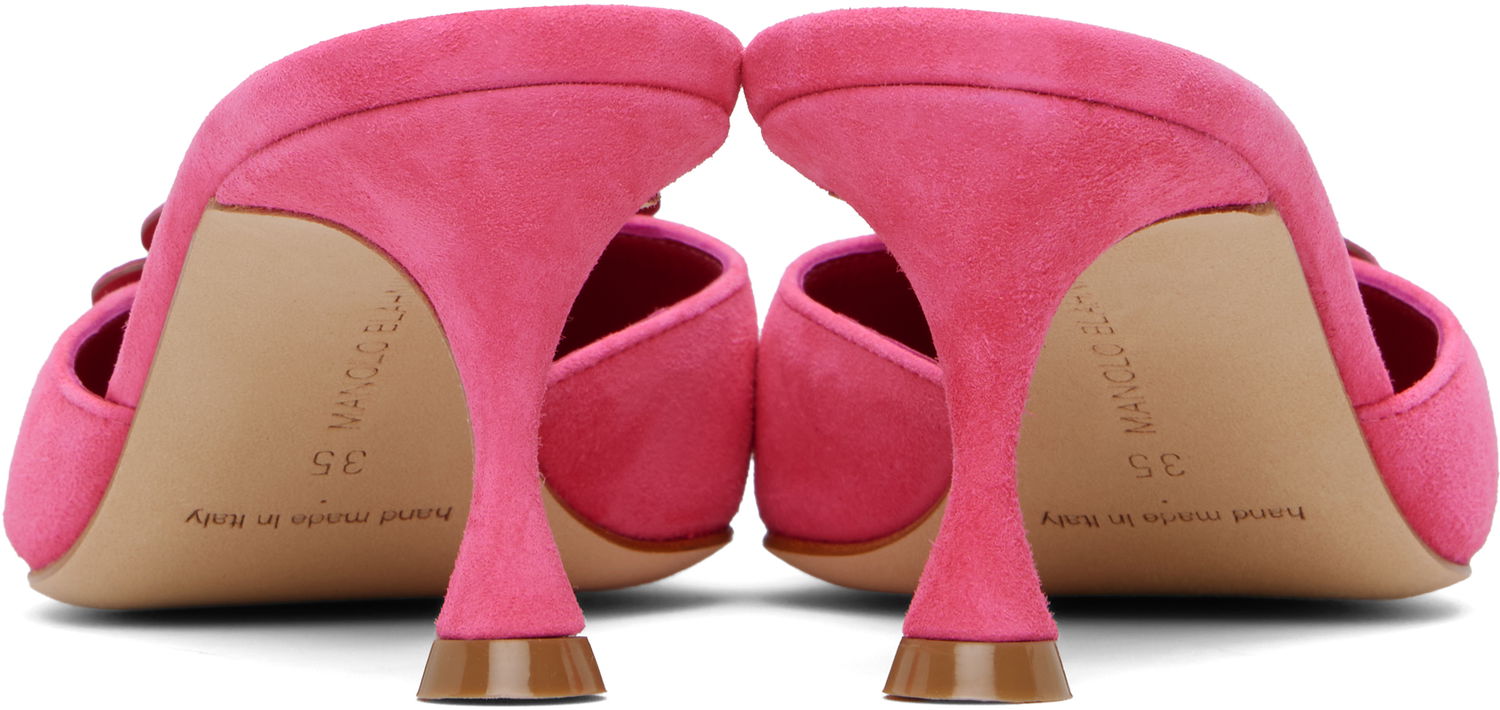 Tenisky a topánky Manolo Blahnik Manolo Blahnik Shogmu Suede Mules with Crystal Embellishment Ružová | 125-2854, 1