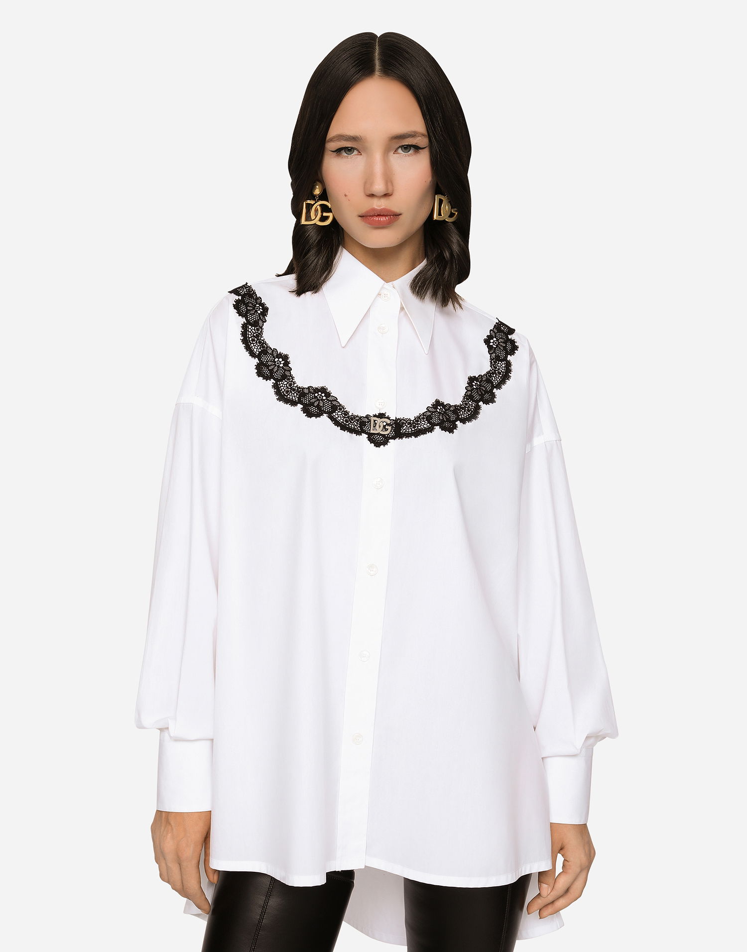 Košeľa Dolce & Gabbana Dolce & Gabbana Oversize Poplin Shirt with DG Logo and Lace Garland Biela | F5Q62TFU5T9W0800, 1