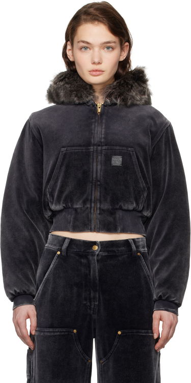 Mikina Alexander Wang Velour Workwear Shearling Trim Jacket Čierna | 4CC4242106, 0