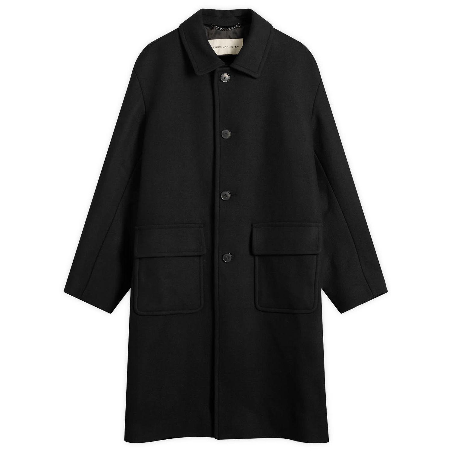 Kabáty Dries Van Noten Dries Van Noten Wool Twill Overcoat, Size Large Čierna | 252-020209-2216-900, 0