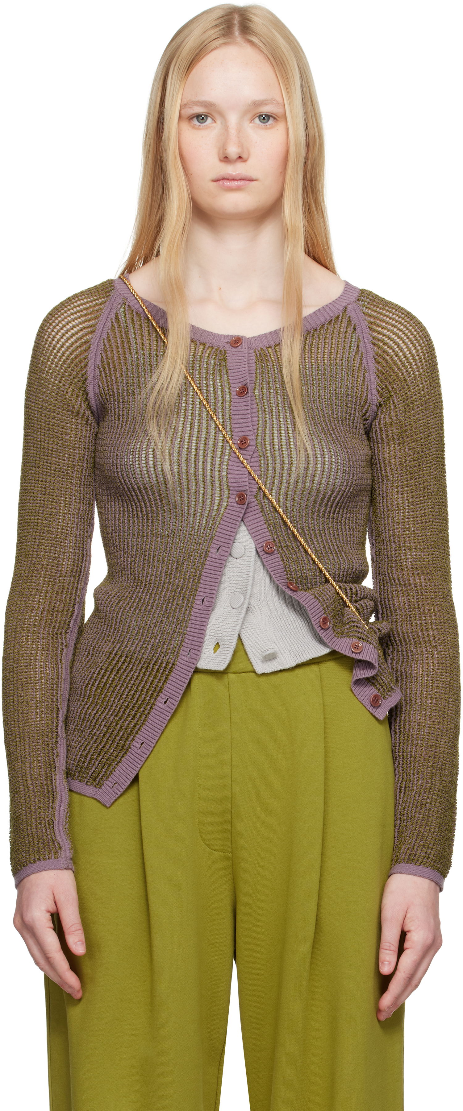 Sveter Dries Van Noten Dries Van Noten Open Knit Cardigan Fialová | 251-011244-1709, 0