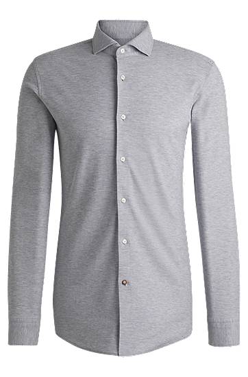Košeľa BOSS Slim-Fit Cotton-Piqué Jersey Shirt Šedá | 50527675, 0