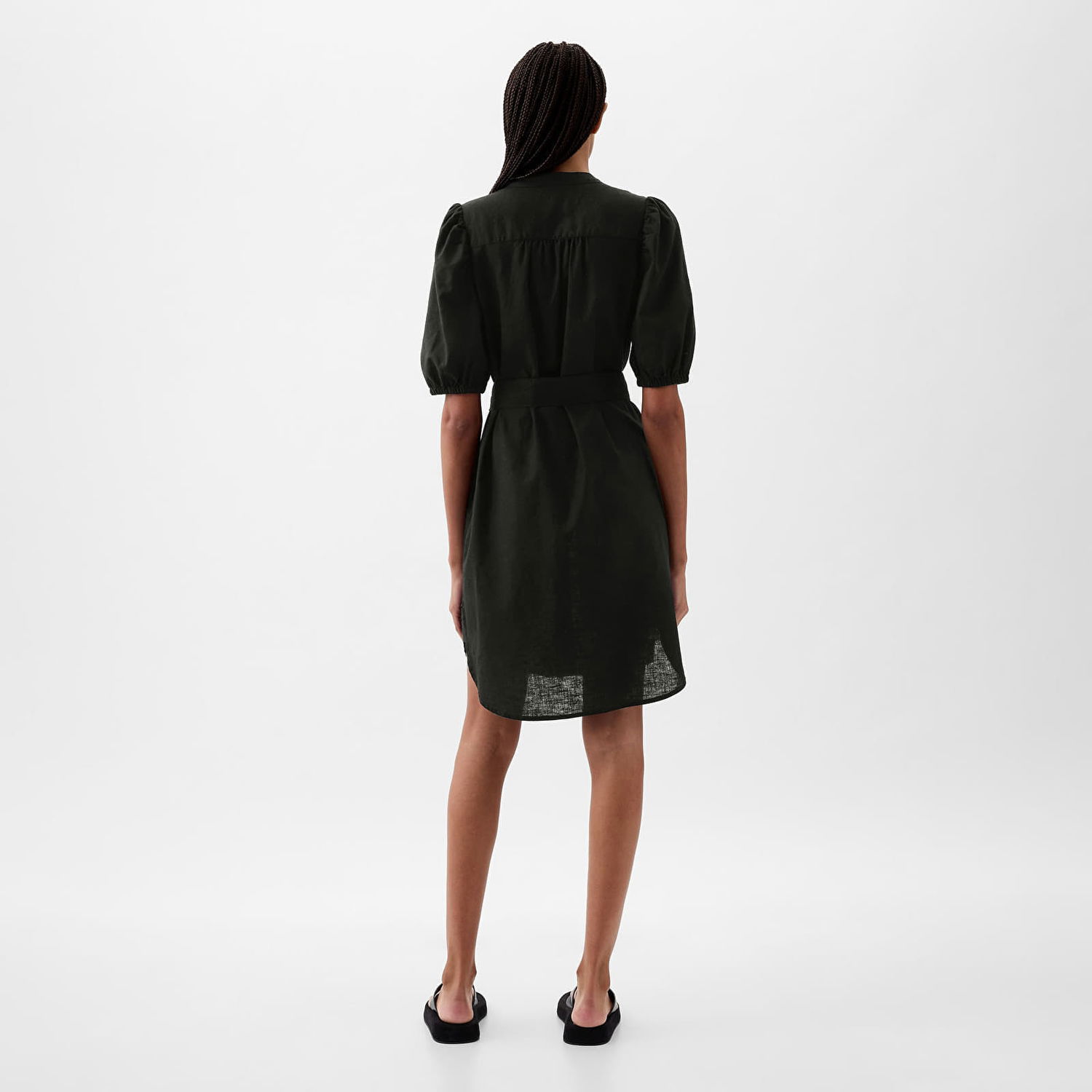 Šaty GAP Dresses Shortsleeve Puff Sleeve Linen Shirtdress Black Čierna | 857634-02, 1