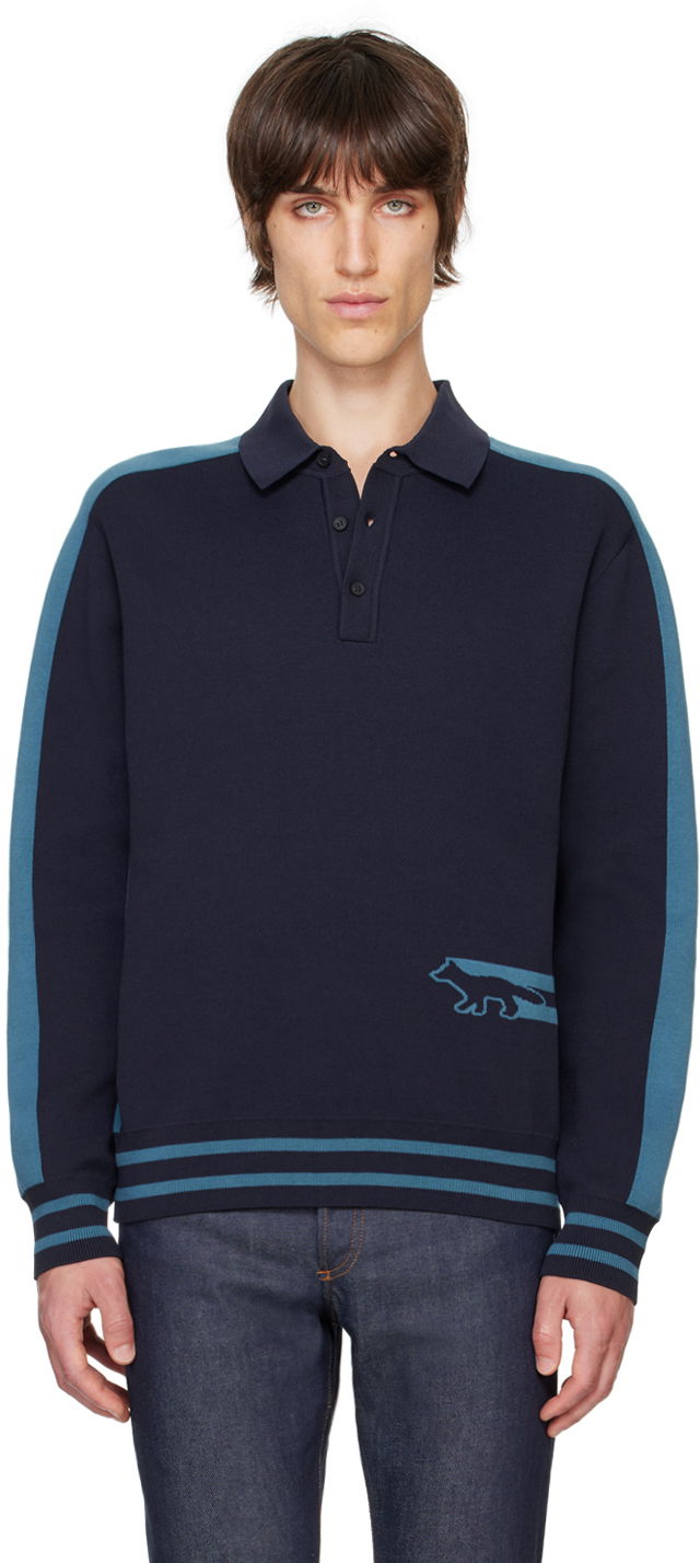 Polo tričko MAISON KITSUNÉ Flash Fox Polo Modrá | NM00203KM0327, 0