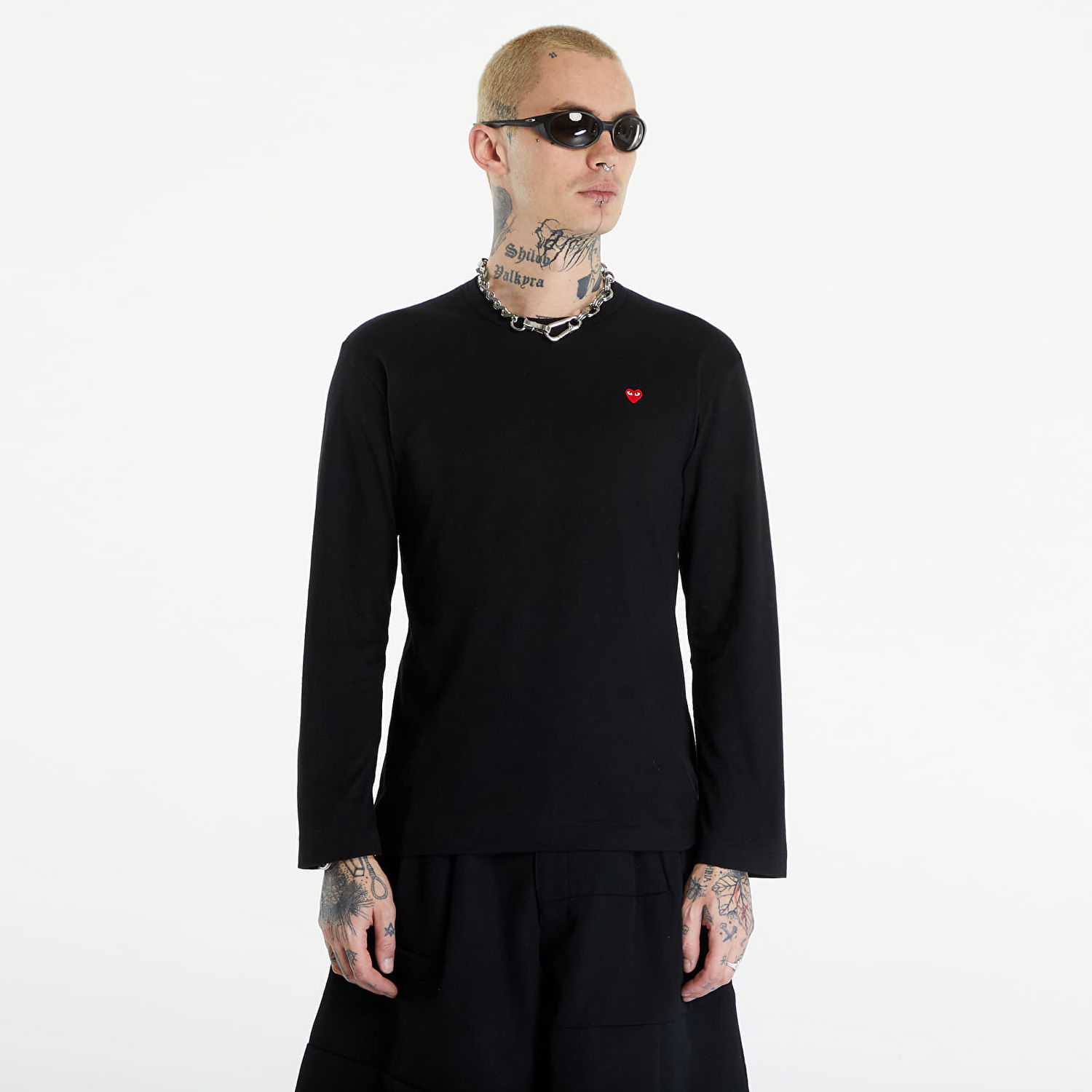 Tričko Comme des Garçons PLAY Long Sleeve Small Red Emblem T-Shirt UNISEX Black Čierna | AZT308 black, 0