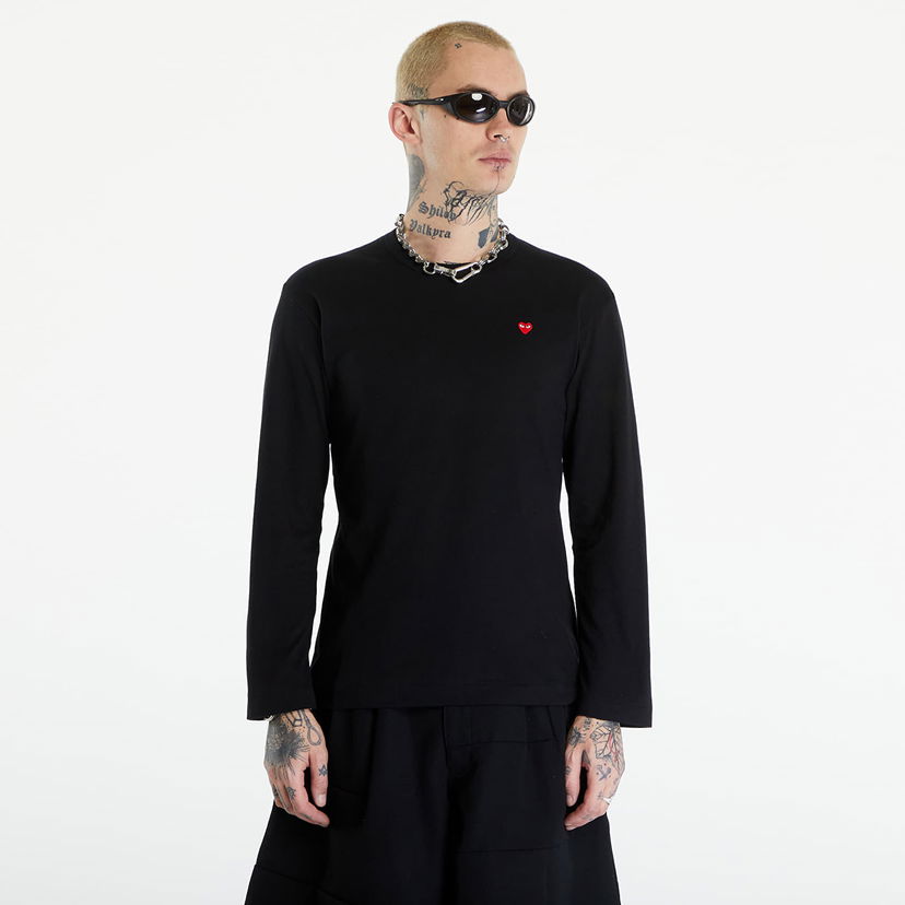 Tričko Comme des Garçons PLAY Long Sleeve Small Red Emblem T-Shirt UNISEX Black Čierna | AZT308 black