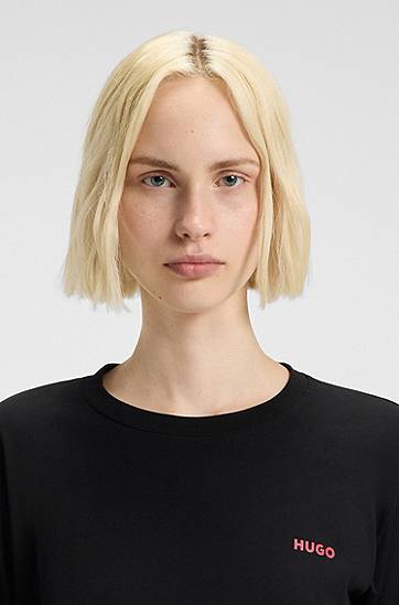 Pyžamo BOSS Stretch-cotton pyjama top with logo print Čierna | 50555632, 1