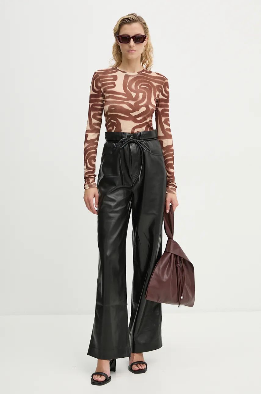 Tričko Nanushka Brown Abstract Print Long Sleeve Top Hnedá | NW24PFTP15215, 1