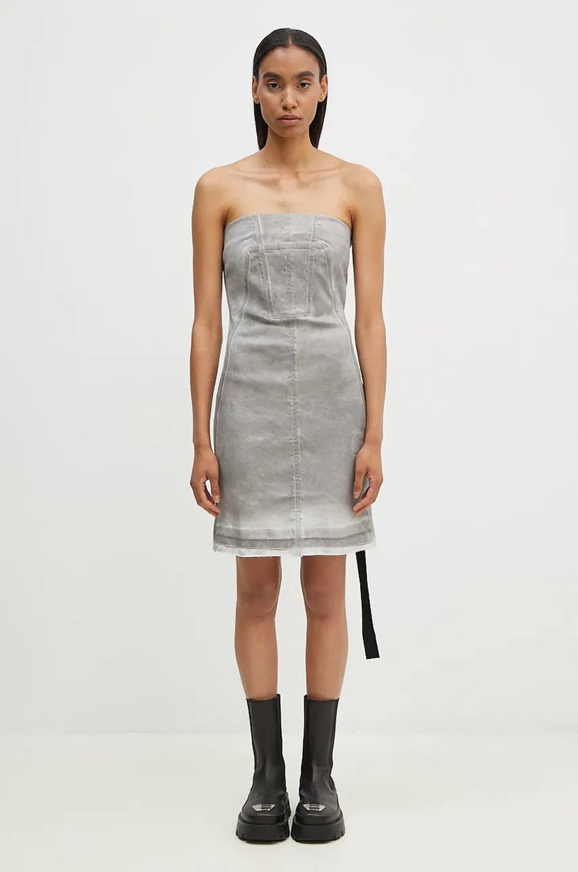 Šaty Rick Owens Splintered Denim Bustier Mini Dress Šedá | DS02D2501.HSCF