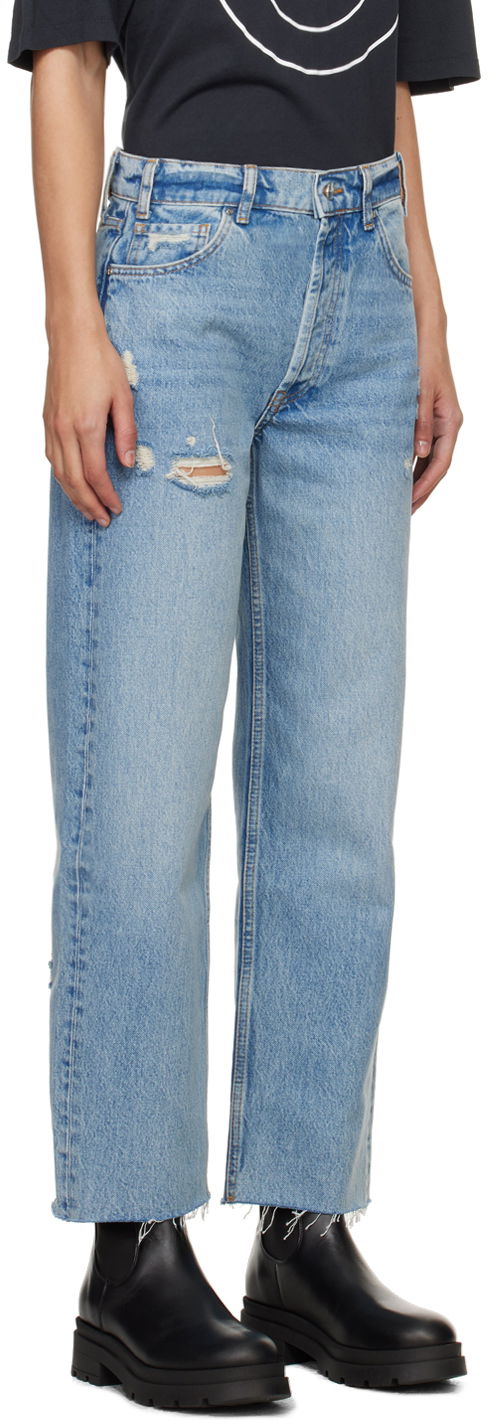 Džínsy Anine Bing Gavin Distressed High-Rise Straight Leg Jeans Modrá | A-06-1113-440, 1