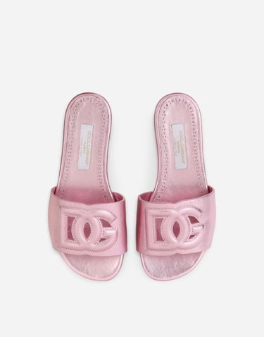 Tenisky a topánky Dolce & Gabbana Flat Metallic Leather Monogram Slide Sandals Ružová | D11032A54398M305, 3