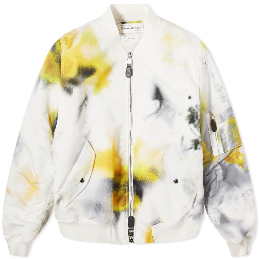 Bomber bunda Alexander McQueen Obscured Flower Printed Bomber Jacket Béžová | 774705QRAAP-9115