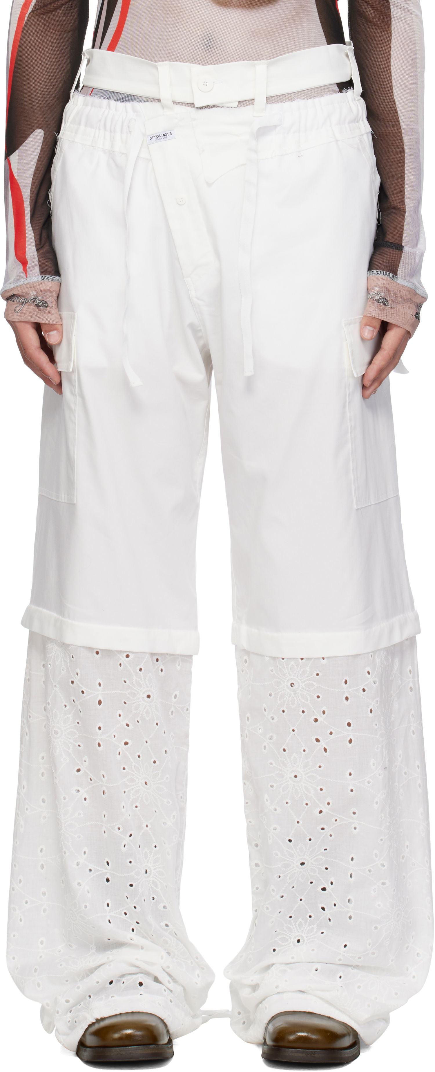 Nohavice Ottolinger Ottolinger Baggy Cargo Pants with Eyelet Hem Biela | 106-200106-01, 0