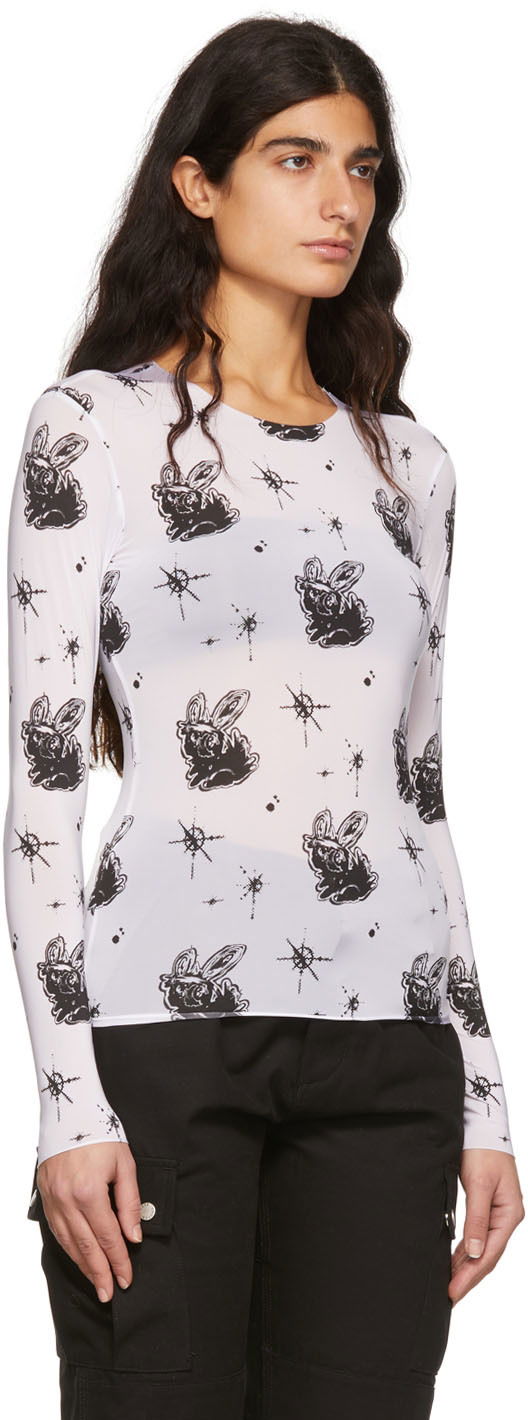 Tričko We11done We11done Semi-Sheer Long Sleeve T-Shirt with Bunny Print Biela | WD-TT1-22-577-W-WH, 1