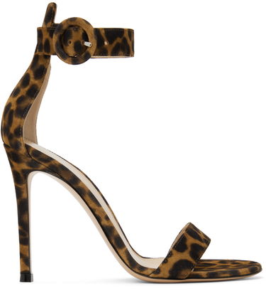 Starostlivosť o obuv Gianvito Rossi Gianvito Rossi Portofino Leopard-Print Suede Heeled Sandals Hnedá | G61096.15RIC.CMD, 0