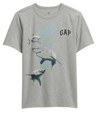 Tričko GAP T-Shirt Shark Print Šedá | 768109-00, 0