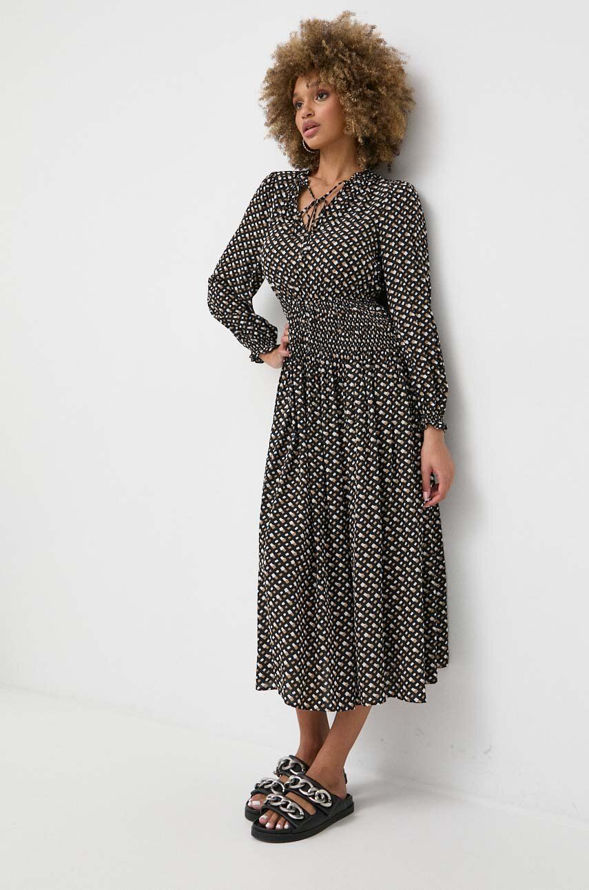 Šaty BOSS Long-Sleeved monogram-print Dress with Tie Neckline Rôznofarebný | 50489738, 0