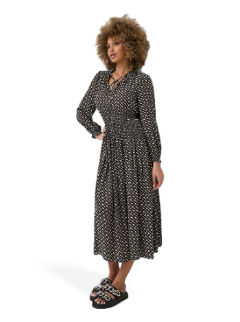 BOSS Long-Sleeved monogram-print Dress with Tie Neckline 50489738